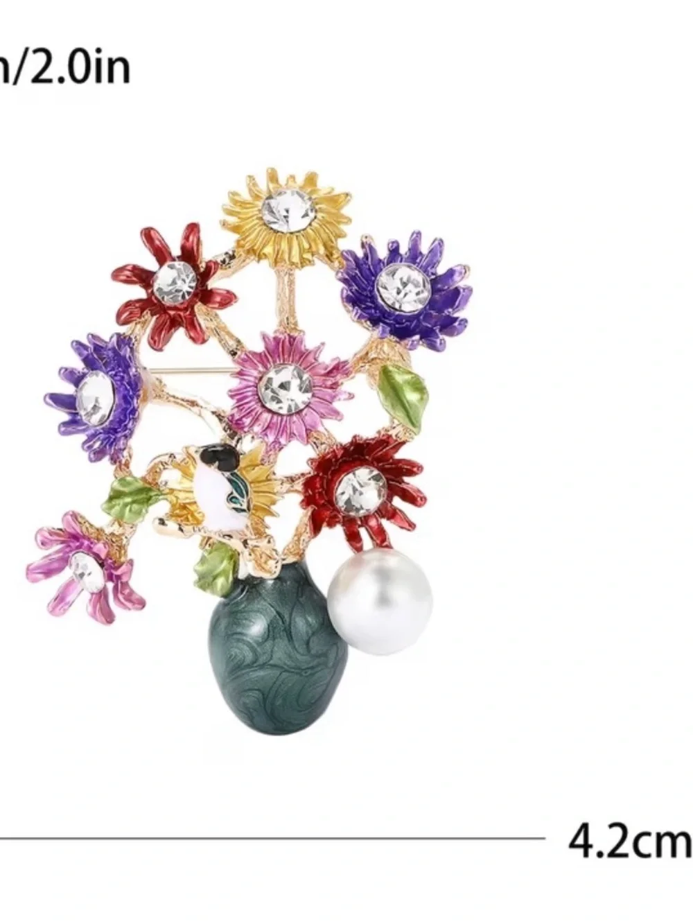 Multicolor Floral Enamel Brooch with Pearl Accent
